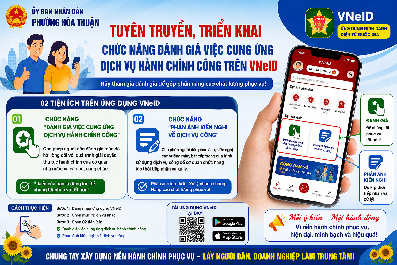 Triển khai chức năng đánh giá việc cung ứng dịch vụ hành chính công trên VneID